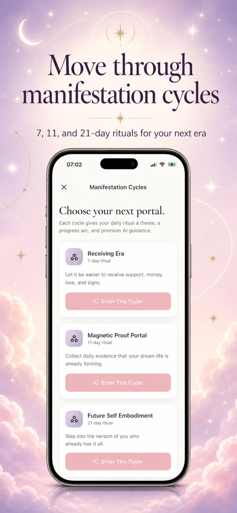 Lumina manifestation cycles: Receiving Era, Magnetic Proof Portal, and Future Self Embodiment