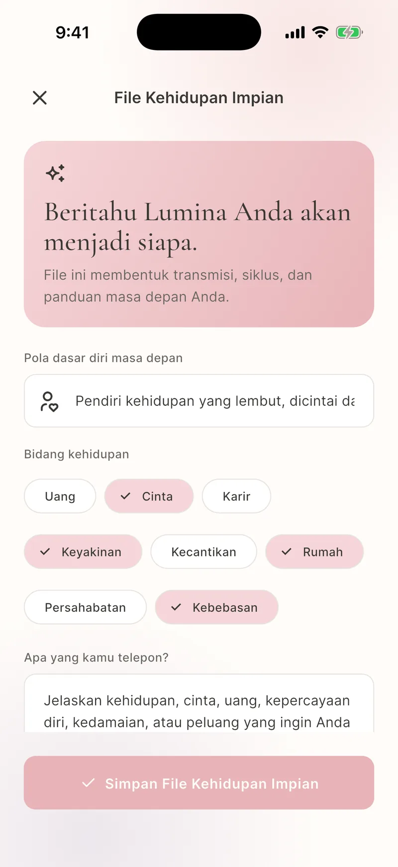 Riwayat Mimpi dan jurnal tersimpan