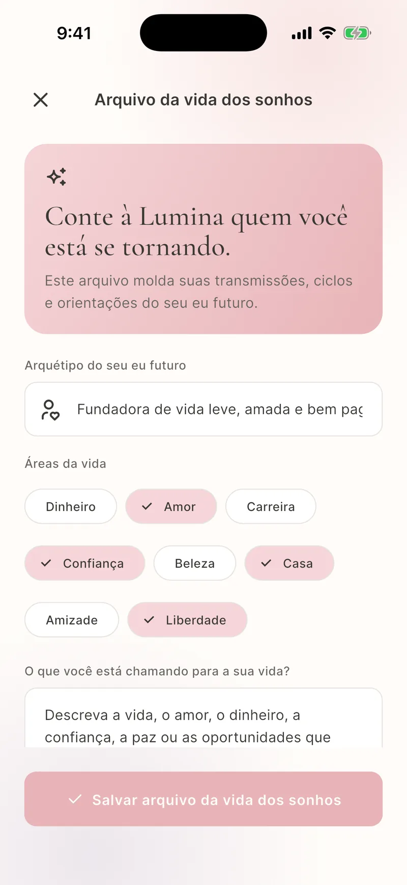 Histórico salvo de Sonhos e diário
