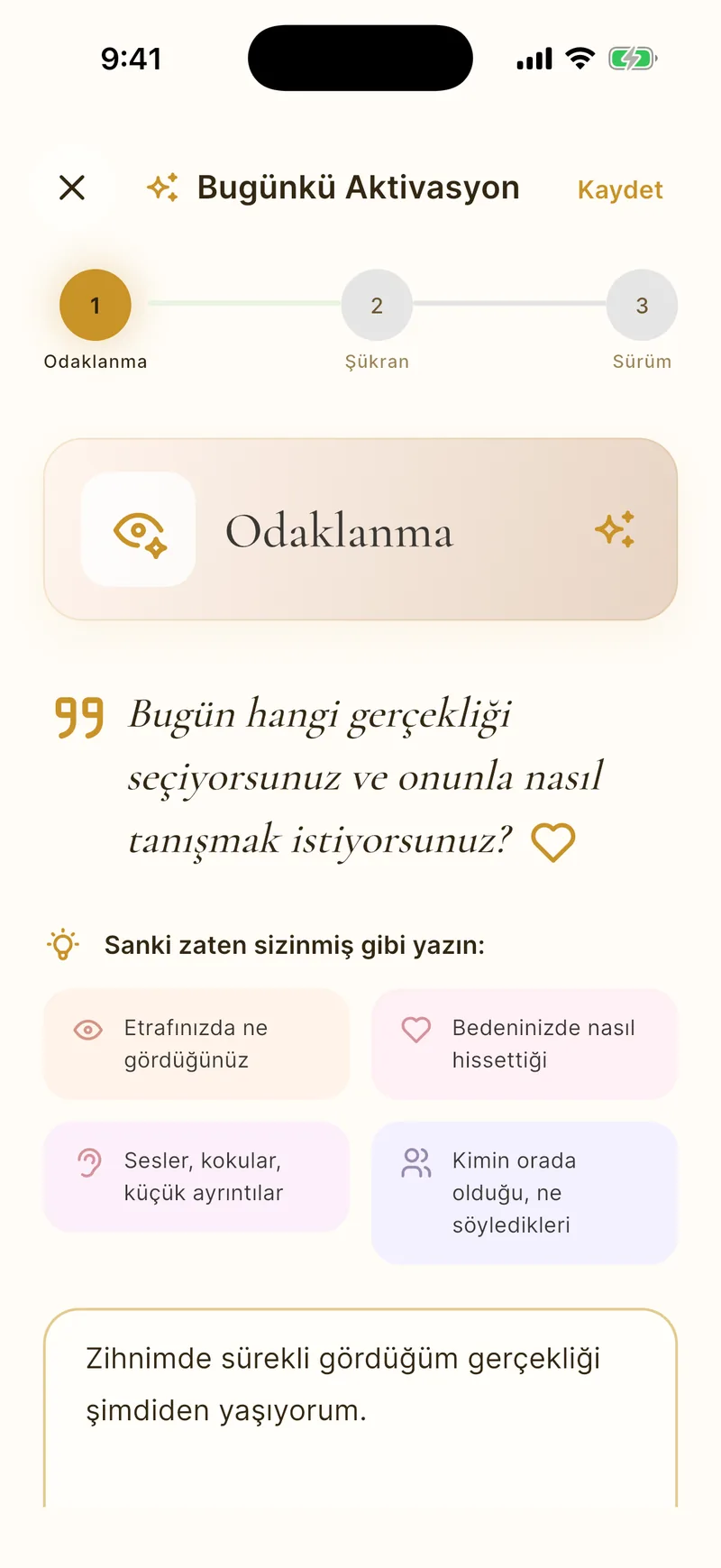 Üç adımlı tezahür günlüğü